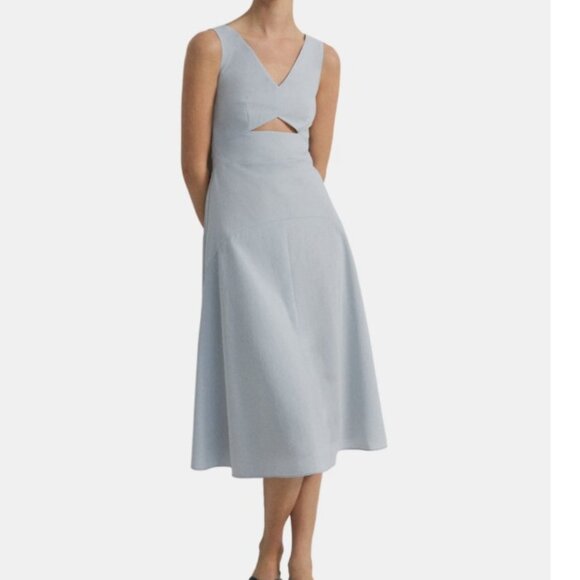 Theory Cutout Midi Dress in Crisp Poly - Blue - Size 8 - Picture 1 of 10